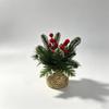Red Berry Faux Holly Pine Cone Ornament Woven Basket Christmas Mini Potted Plant  Home Decor