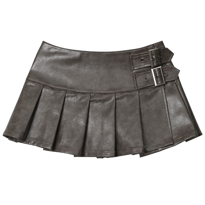 PU Leather Pleated Skirt High Waist Female Summer Thin Ultra Short Skirt Y2k Korean Fashion Cute A Word Skirt