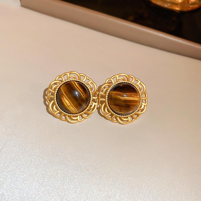 Cercei ovali Acul de Argint cu Piatra Ochi de Tigru Artificială Retro High-end Cercei Stud Nișă Cercei Versatili