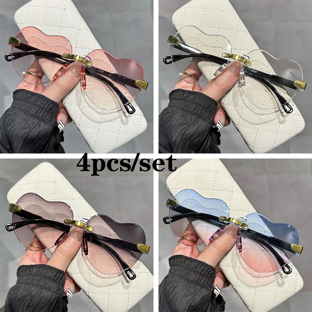 New Rimless Sunglasses Heart Fashion Pc Frame Women Men Code Round Sun Glasses for Female Male Gradient Traveling Oculos Glasses