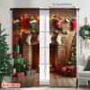 2pcs 2D Flat Printing Christmas Window Curtains Vintage Christmas Fireplace 100% Polyester Without Electricity Family Party for