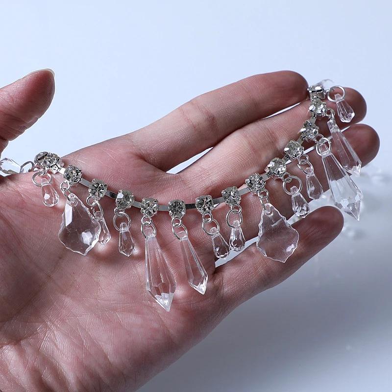 

90cm Glitter Glass Transparent Crystal Pendant Chain Sew/Glue on Chain for DIY Garment Dress Shoes Bag Decorative Craft прозрачный