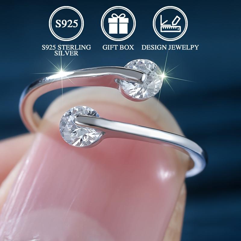 

Подлинное серебро 925 пробы, кольца с открытым дизайном, регулируемое кольцо с белым цирконом, праздничные украшения для женщин серебряный