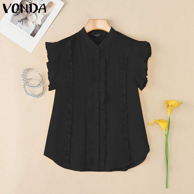 VONDA Women Sleeveless Ruffled Casual Pleating Tank Tops