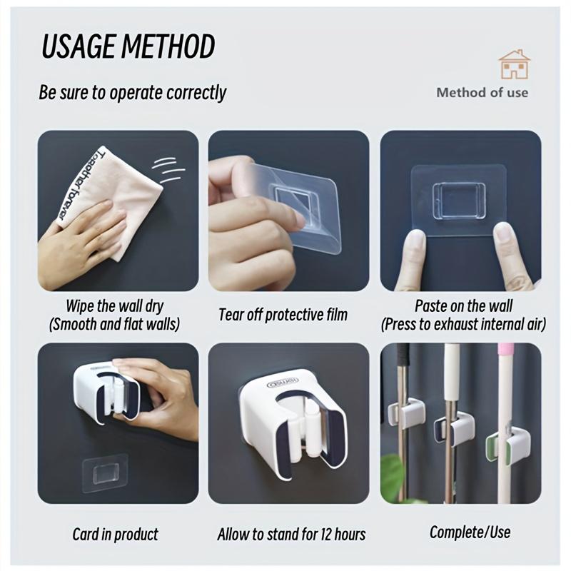 3PCS Broom Holders Wall-Mounted Mop Tool Organizer For Home Laundry Closet Bathroom No-Drill Installation 1 Slot Storage Rack