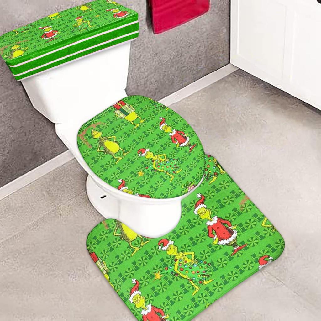 4ks Vánoční Koupelnový podstavec Koberec Víko WC Kryt Vana Koberec Sprcha Koupelnový Protiskluzový Koberec
