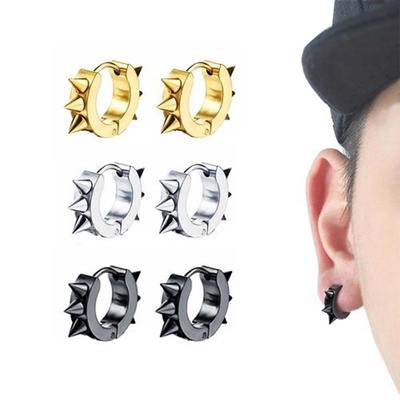 2 Pcs Punk Black Spike Gothic Stainless Steel Rivet Accessories Jewelry Hoop Earrings Stud Earring