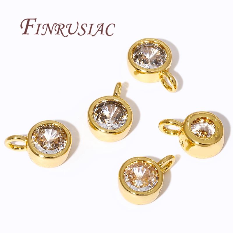 18K Gold Plated Brass with Rhinestone Charms For Jewelry,Round Pendant For Necklaces Making Findings,DIY Bracelets Accessories