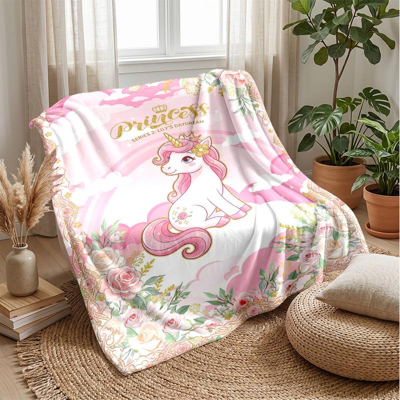 Pink Unicorn with Hearts Theme blanket Lightweight Warm Flannel Blanket Decorative Throw Blanket for Home Decoration