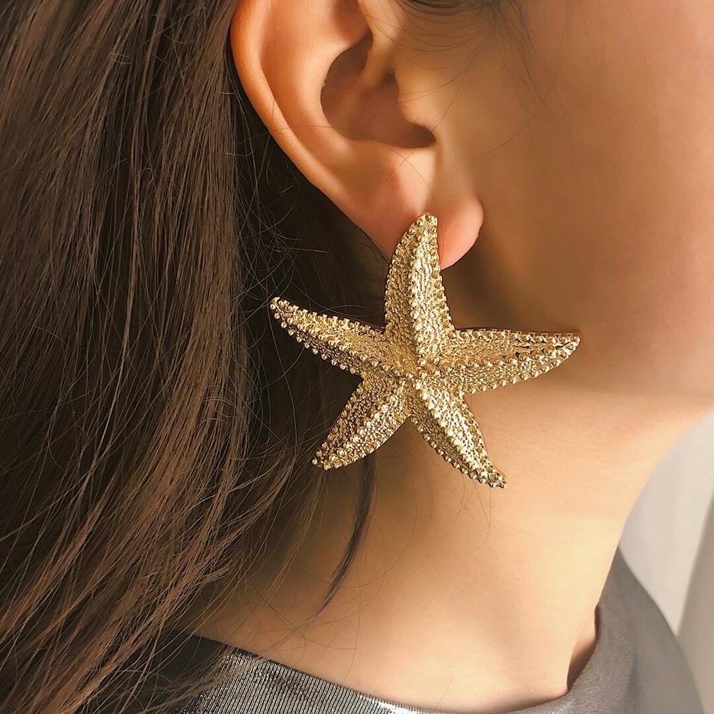 Exaggerated Boho Large Metal Starfish Stud Earrings for Women Ladies Trendy Summer Gold Color Earrings 2026 Fashion Jewelry New