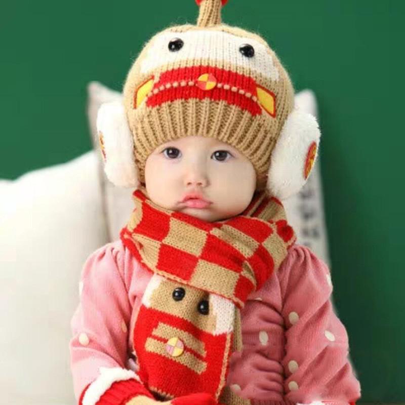 Cozy Knit Baby Scarf And Hat Set Adorable Car Design For Boys And Girls