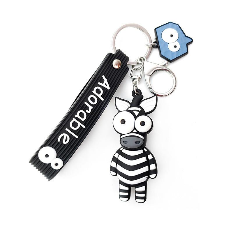 Charming Bug-eyed Giraffe Keychain Cute Cartoon Keyring Fashionable Gift