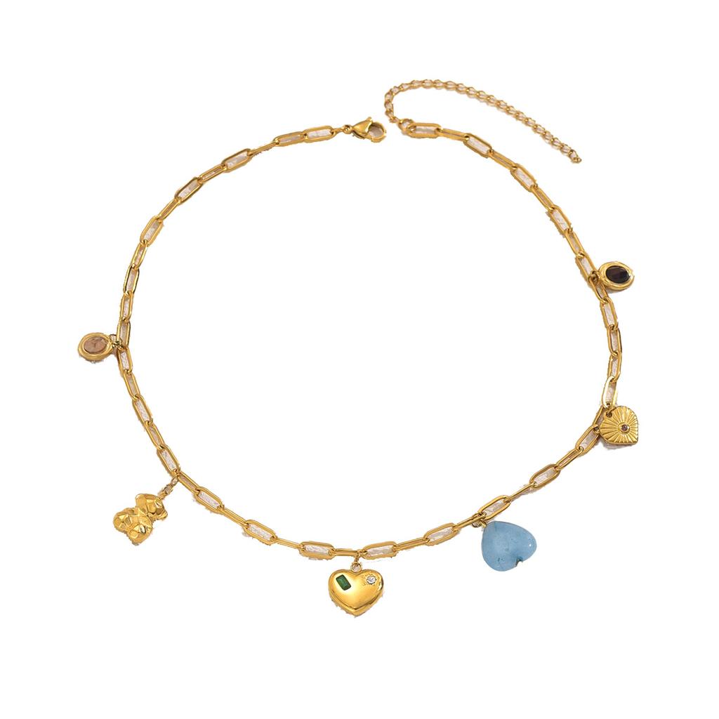 Geometric Women's Jewelry Niche Love Inlaid Natural Stone Design Long Necklace Versatile Premium Sense Necklace Jewelry