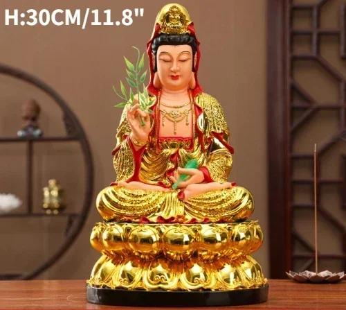 

30 см/11,8 дюймов(ЧАС) Домашнее поклонение храму Будды Гуаньинь, сделанное вручную из смолы, украшения для дома Гуаньинь Бодхисаттва Наньхай Гуаньинь Бог