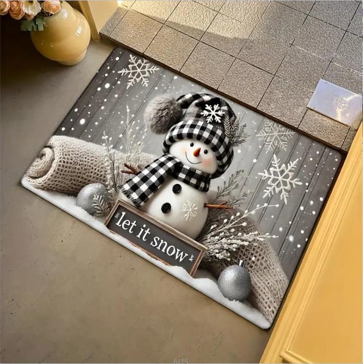 Christmas Theme Door Mat With Santa Claus Snowman Christmas Tree Patterns Soft Decorative Entryway Rug For Xmas Season Decor