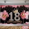 2D Outdoor 18th Birthday Backdrop with Crown & Balloons for Girls Party