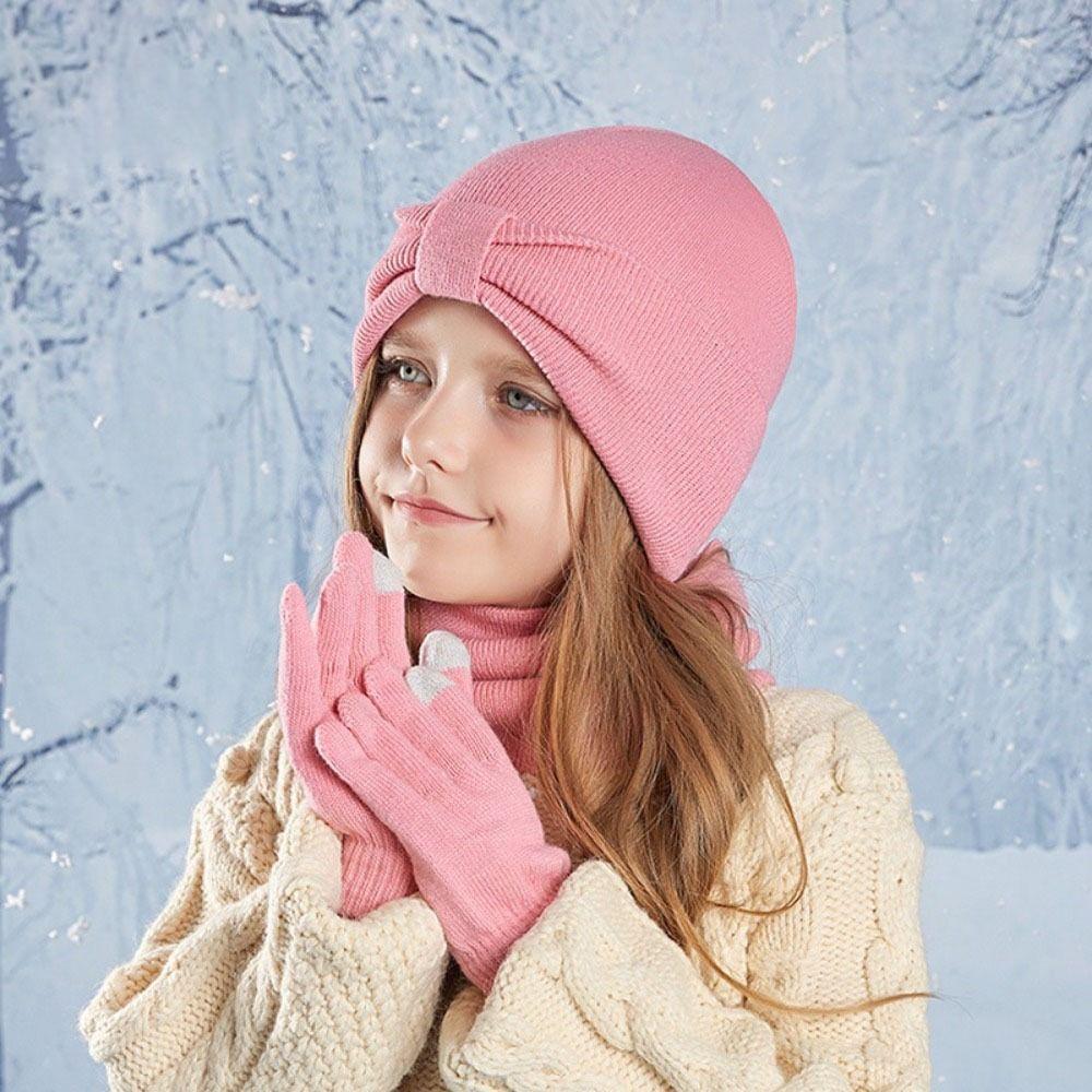 3Pcs/Set Warm Thicken Knitted Kids Hats Solid Color Winter Kids Beanie Gift Set