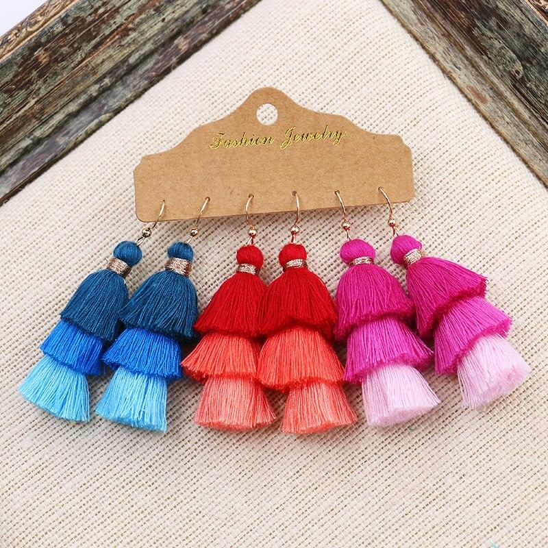 

Women Bohemian Colored Tassel Dangling Earrings For Girl Pagoda Fan Dangling Earrings Eardrop Female Net Flowe Fashion Zircon