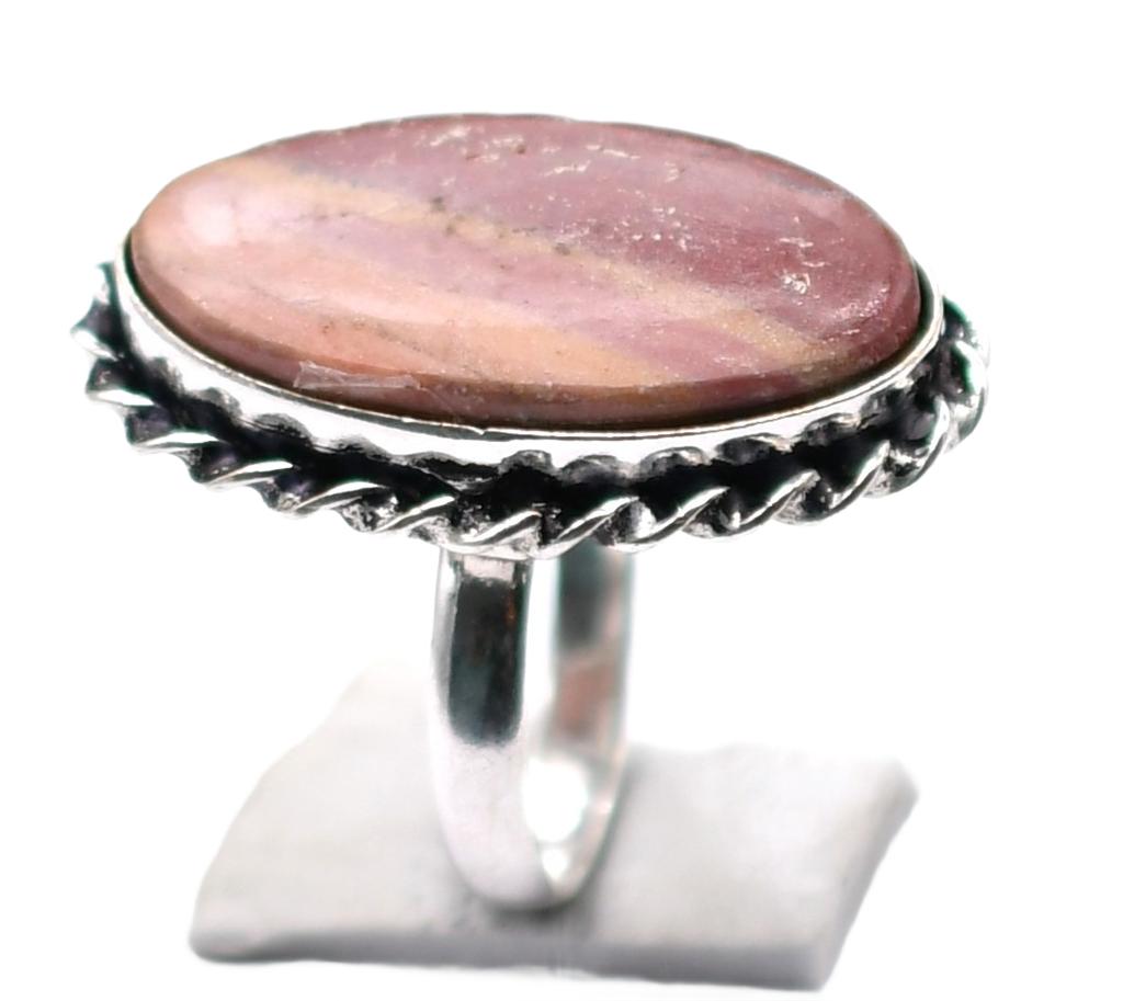 Rhodochrosite Natural Gemstone Antique Silver Plated Ring US Size-6 R5283