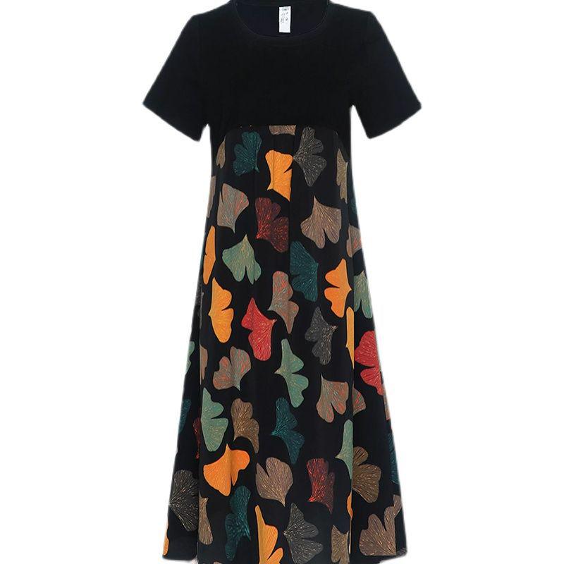 Elegant Summer Plus-Size Printed Dress for Stylish Middle-Aged Women
