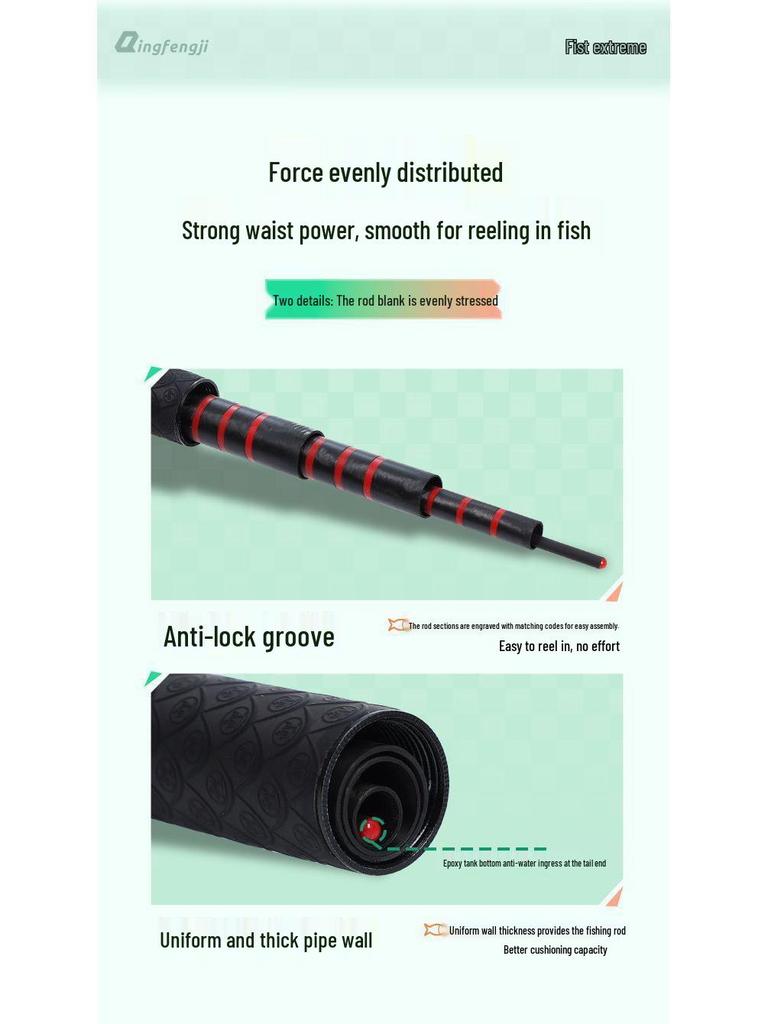 Qingfeng Ultra-light 5H28/6H19 High Carbon Taiwan Fishing Rod for Crucian Carp - Versatile and Ultra-hard for Competition.