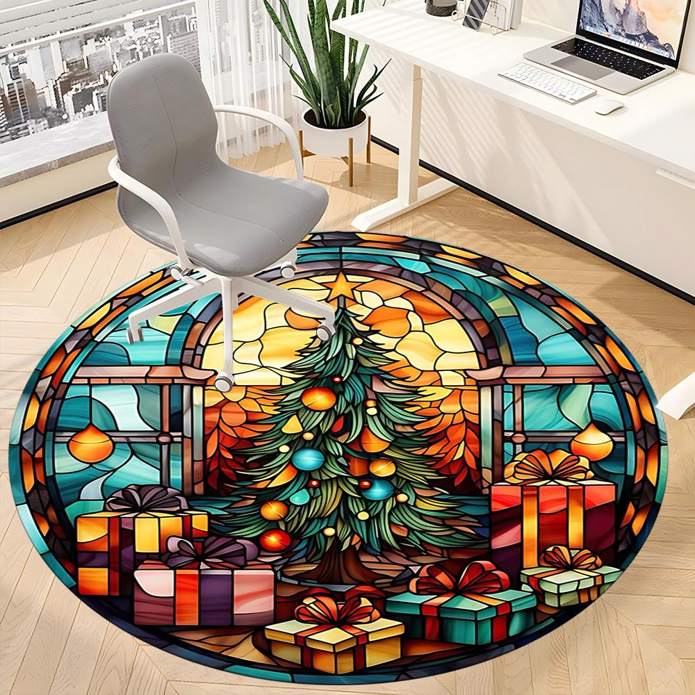 1pc Christmas StainedGlass Office Round Area Rug, Under Office Chairs Bedroom Living Room Home Decor, Room Deco