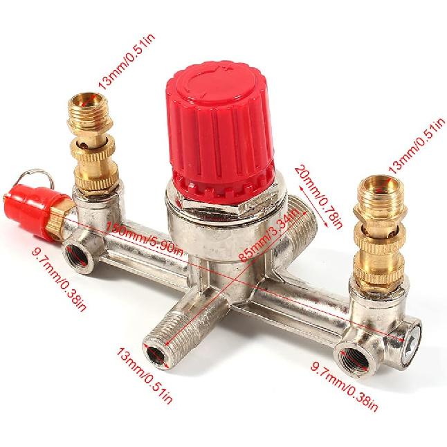 Double Outlet Tube Alloy Air Compressor Switch Pressure Regulator Valve Fit Part