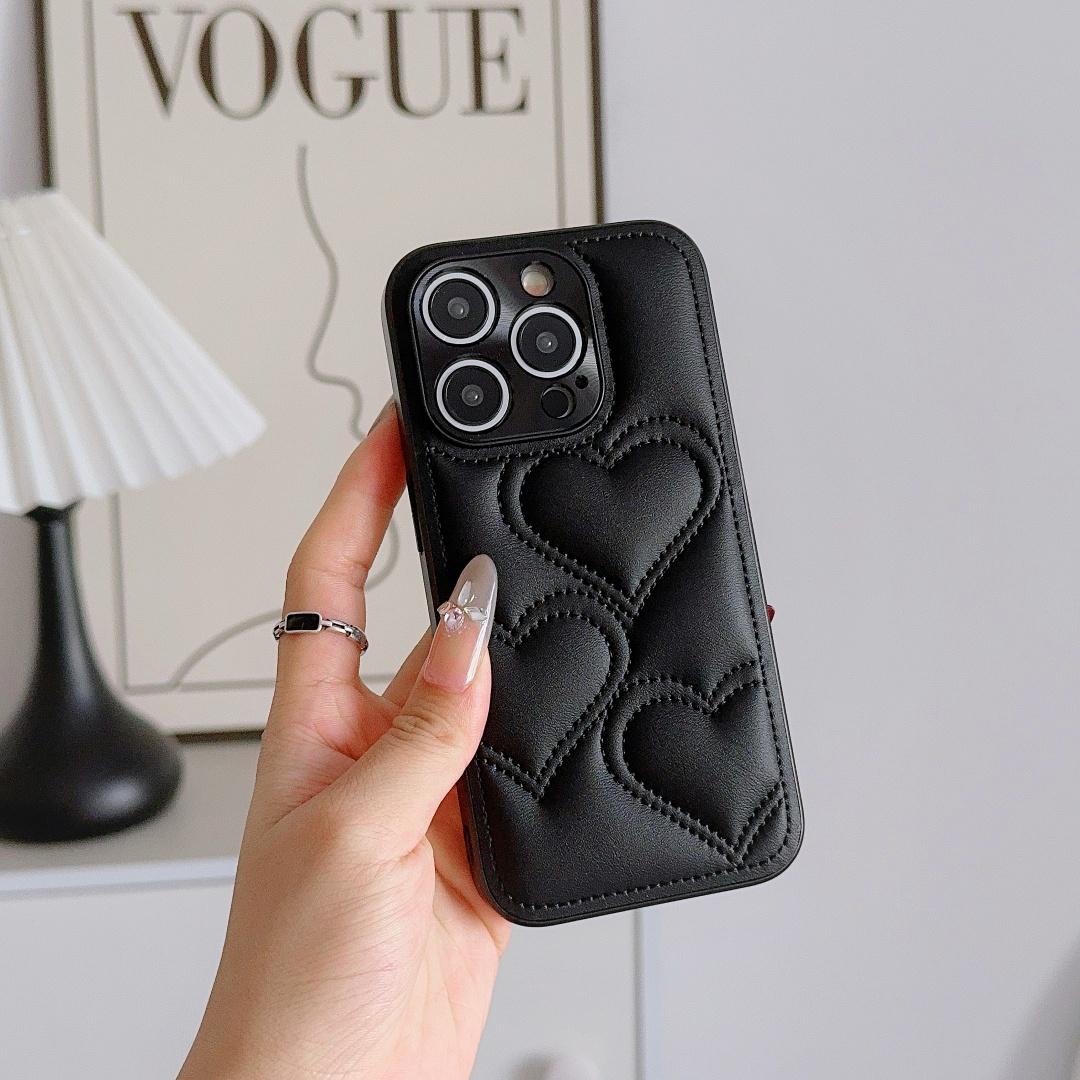 

For iPhone 17 16 15 14 Pro Max Air Plus Love Hearts Embossed Leather Camera Lens Protector Full Protection Soft Back Cover Artificial leather&iPhone17