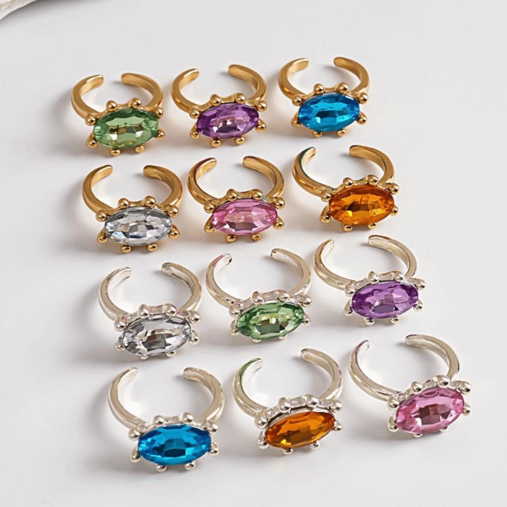 Adjustable Rhinestone Open Ring Colorful Knuckle Ring Trendy Y2K Stackable Ring Women Girls