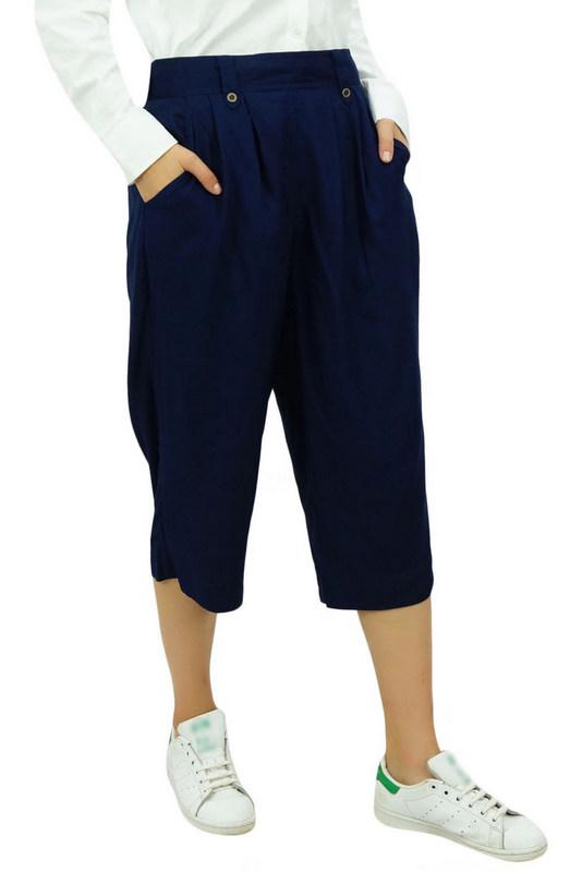 Bimba Women's Rayon Capri Culottes with Back Elastic Casual Summer Pants With Pockets Black -