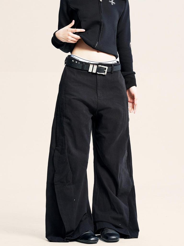 Yongfang Unisex Schwarze Weitbeinige Dekonstruiertes Design Freizeithose