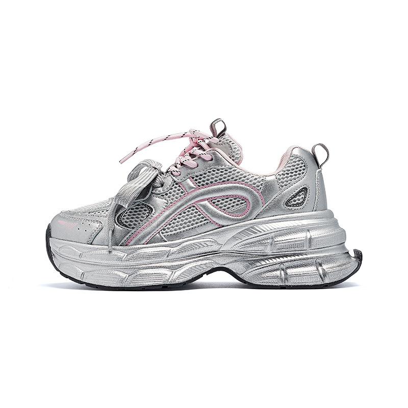 Augustine silver platform dad shoes women's 2025 new summer mesh casual sports shoes lightweight running shoes
