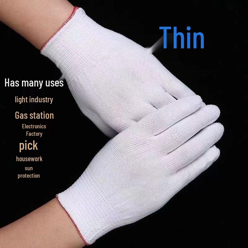13-Gauge dünne Nylonhandschuhe: Hochelastisch, Kleinformat, Atmungsaktiv, Antistatisch, Weiße Arbeitsschutz- und Wenwan-Etikette-Handschuhe