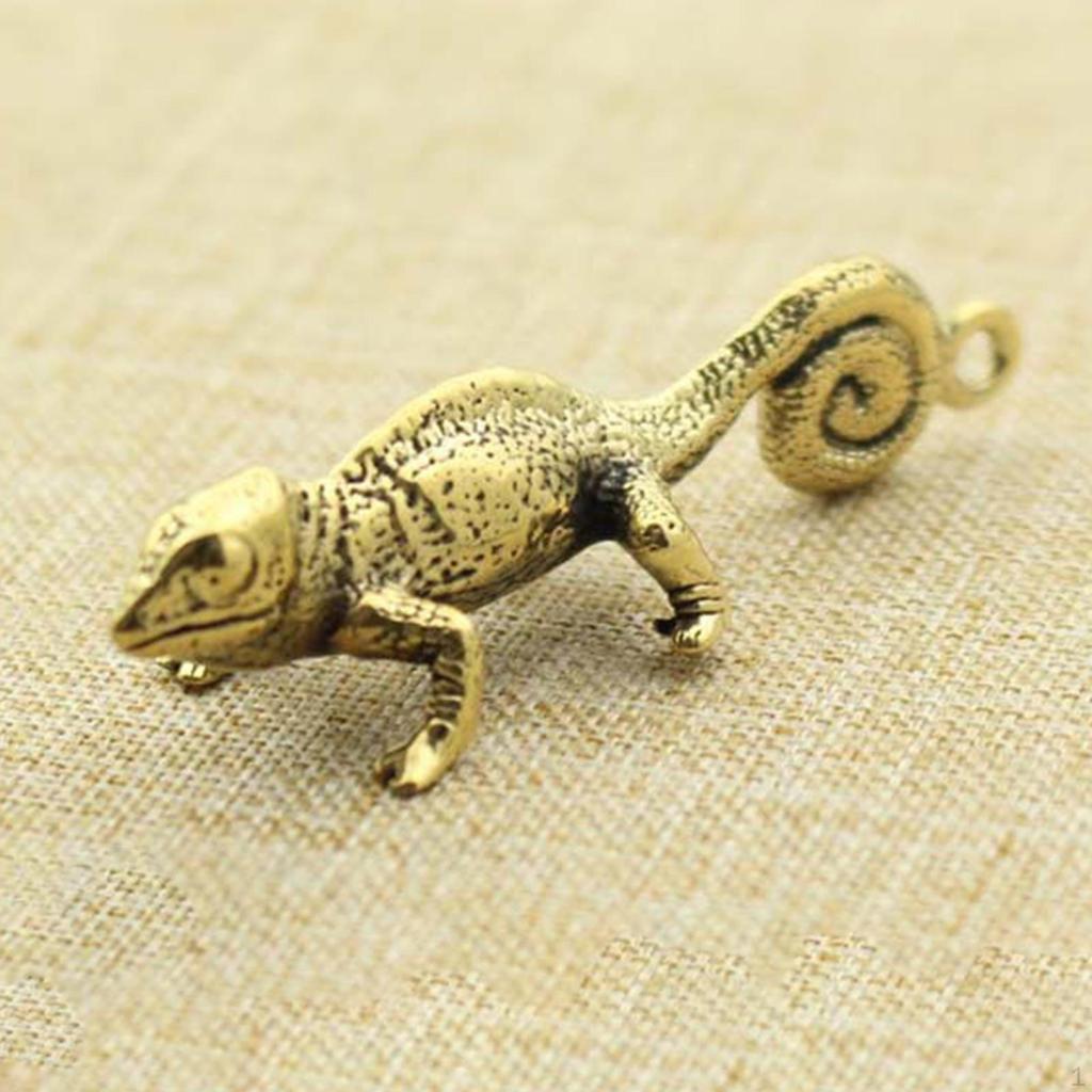 Brass Key Chain Pendant Animal Statue Chameleon Copper Figurine Sculpture