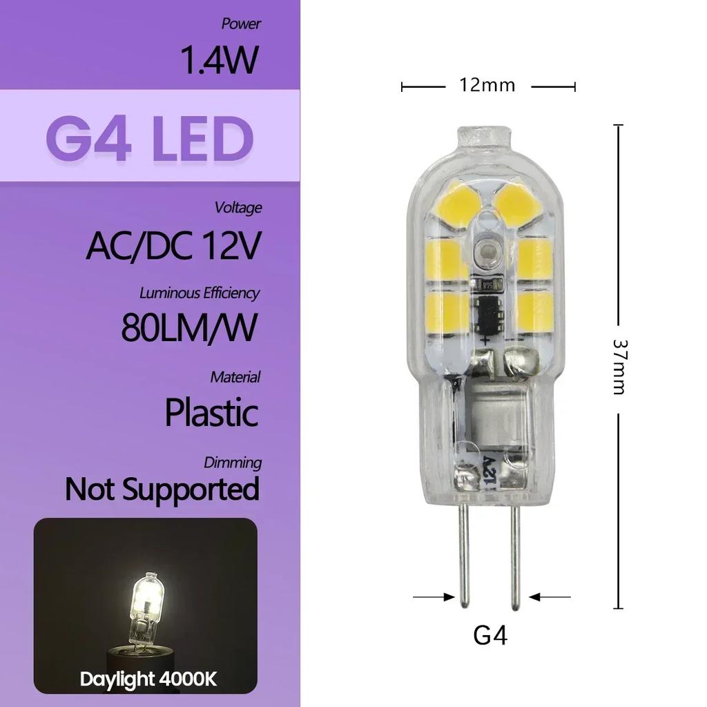 High Light LED MINI G4 AC DC 12V 24V Low Power 1.2W 1.4W 1.5W 2W 3W Efficiency Strobe Free for Crystal Chandelier Kitchen Toilet