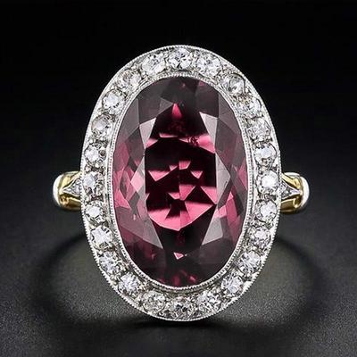 Cao Shi Damen Zweifarbiger Granatrot Zirkonia Ring - Klassischer Europäischer und Amerikanischer Ehering.