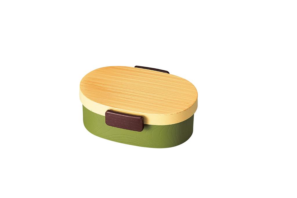 Tatsumiya Tight Wood Grain Oval Bento Hinoki 30426 Box, Green, Small,