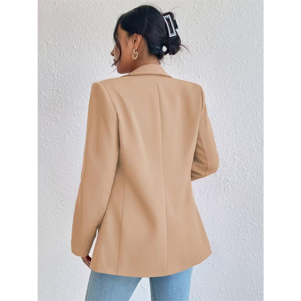 Women's Elegant Solid Color Long Sleeved Single Breasted Sports Jacket - Loose Fit, Classic Silhouette, High-quality Stitching