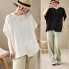 DIMANAF 2026 Plus Size Summer Women T-Shirts Casual Lady Tops Tunic Shirt Oversize Loose Tees Black Cotton