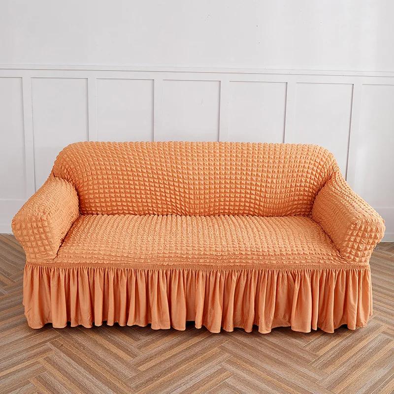 Bubble Gauze Sofa Cover with Skirt Hem All Inclusive Elastic Dust Cover for Living Room Anti Slip Furniture Protection Slipcover