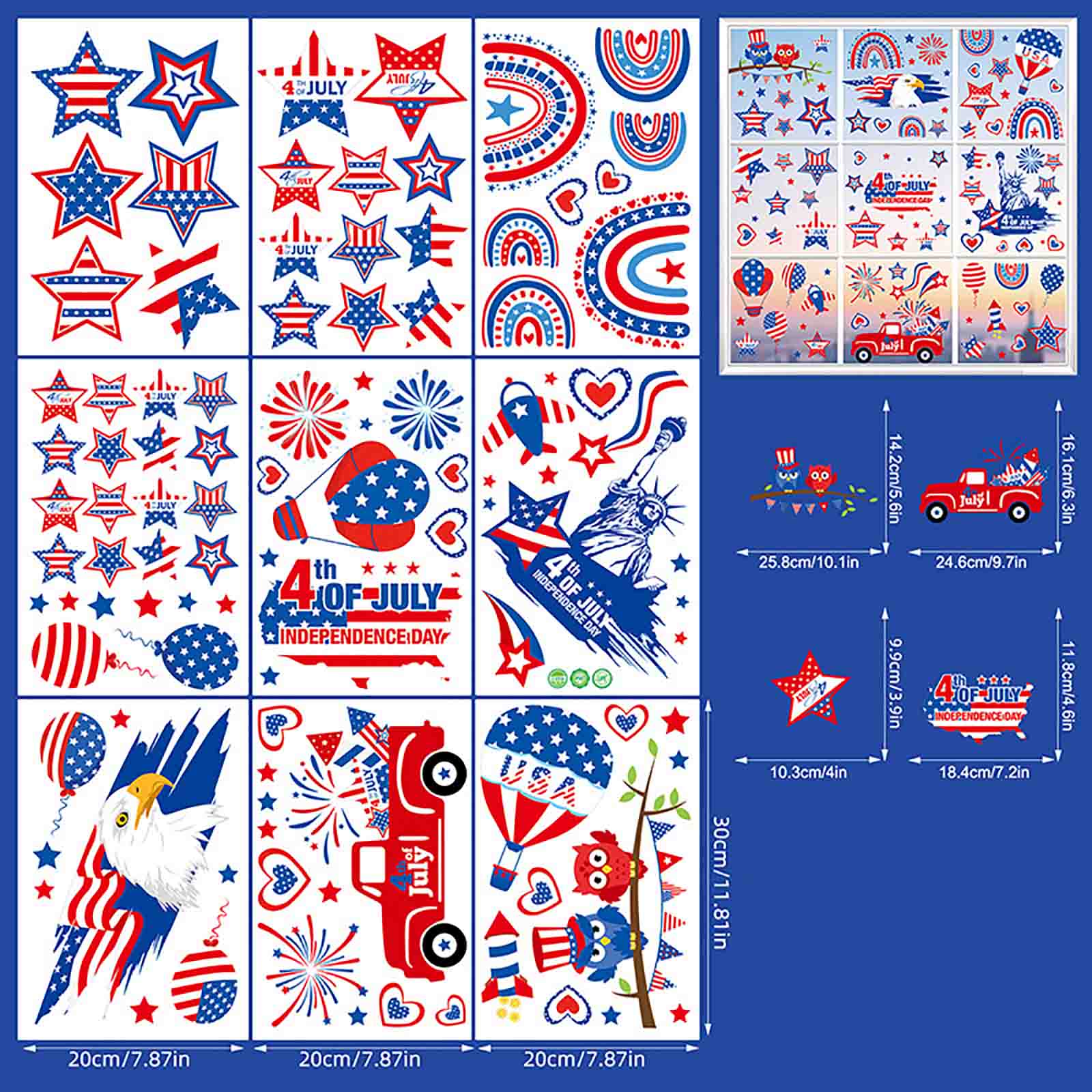 Static Cling Window Stickers Independence Day Decorations for Windows RV Vehicles Bedrooms Living Rooms Summer Seasonal Celebration Stickers One Size