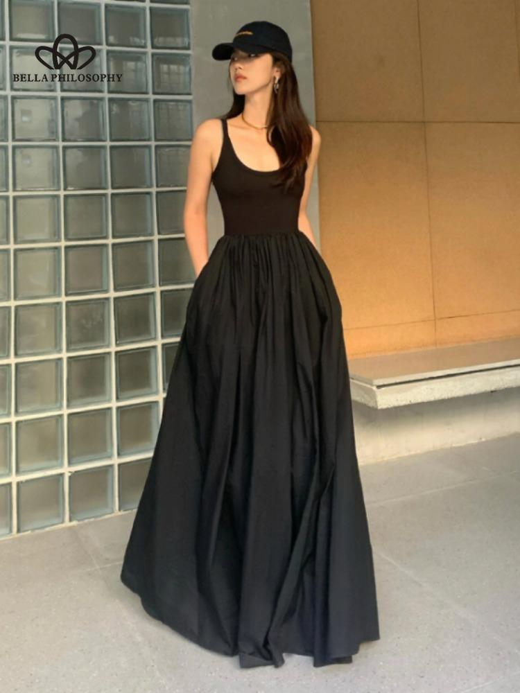 

Черное платье в стиле ретро во французском стиле с узкой талией, одежда для путешествий, пляжное платье для отдыха на море, длинное платье