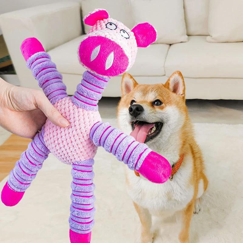 Cute Animal Squeaky Dog Toys - Durable Bite Resistant Plush Chew Toys for Dogs, Interactive Pet Teething Toy for Puppies