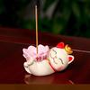 1Pc Cute Lucky Cat Zen Incense Burner Incense Insert Ornament Household Bamboo and Wood Tray Line Incense Plate Incense Holder Desktop Ornament