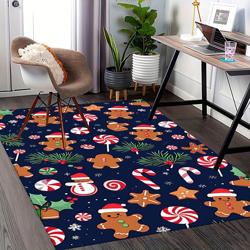 Christmas Gingerbread Man Chair Mat - Anti-Slip Rug for Office, Home Decor, Living Room, Bedroom, Game Room & Dormitory Carpet (Anime Cartoon Design)
