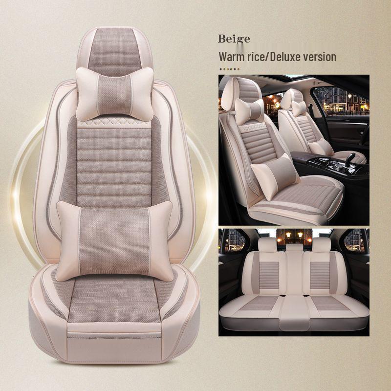 Universal Cotton Linen Car Seat Cover - Four Seasons Enveloping Fabric Cushion