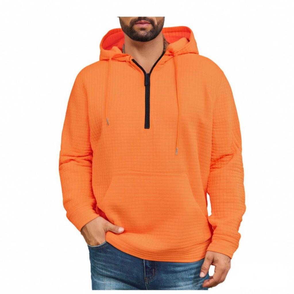 Mens  Pullover Fashion Quilted Hoodies Long Sleeve Hooded Sweatshirt With Pocket