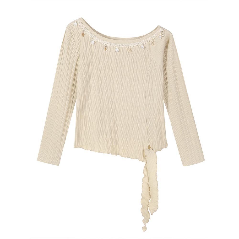 

Spring Spicy Girl One-Shoulder Slim Knit Top - Plus Size Women s Knitwear 3XL (approx. 80-90 kg) бежевый