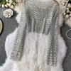 Iny Sequin Long Sve Round Ne Ort T-irt Women's Slim Fit Sli Korean Sle Commute Pure Color Summer Top