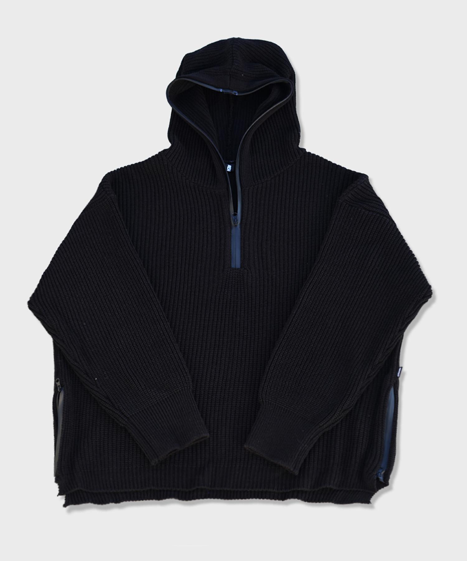 Respect Half Zip Up Wool Blend Knit Hood L